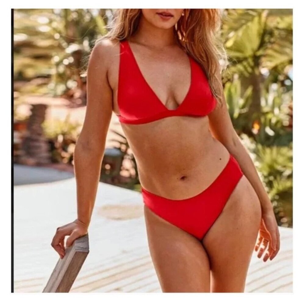 J Crew Womens Medium Halter Neck Tie-Back Bikini Top Red BY633 $75 NWT NEW X1